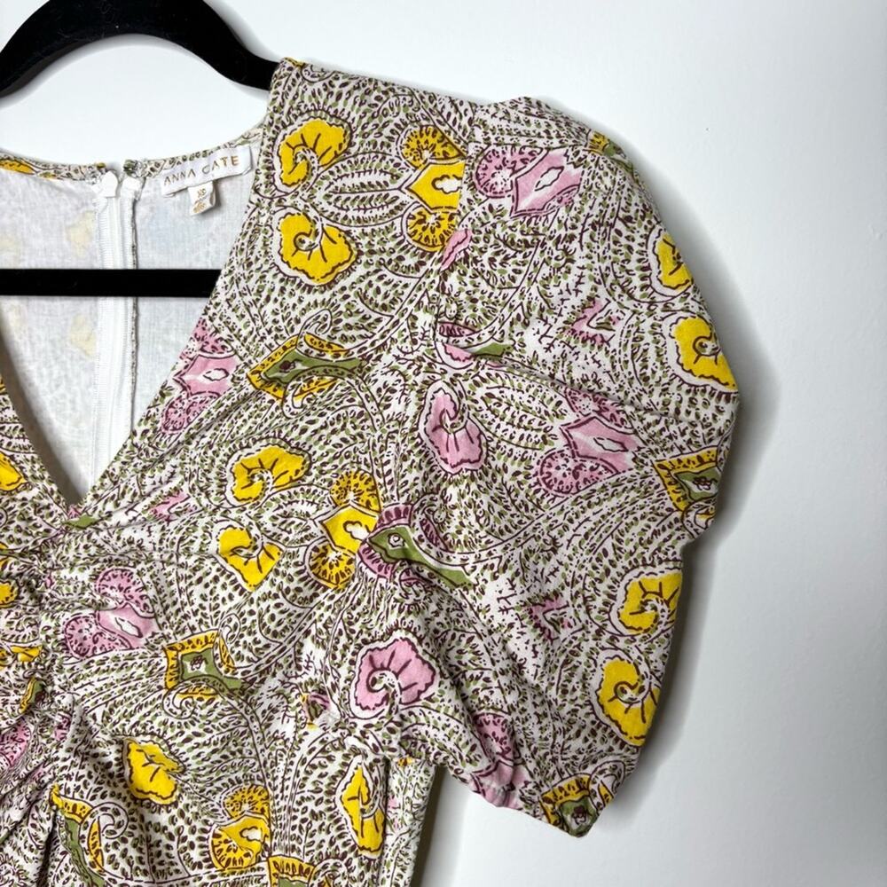 Anna Cate Midi dress puffy sleeves floral colorful 100% cotton lined size XS - Picture 2 of 7
